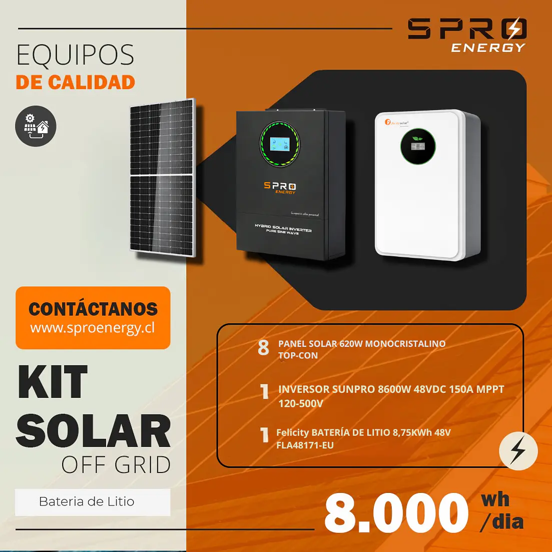 KIT DE ENERGIA SOLAR 8.000WH/DIA (MPPT) LITIO 1
