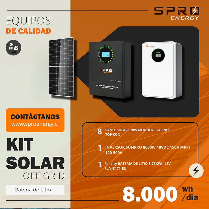 KIT DE ENERGIA SOLAR 8.000WH/DIA (MPPT) LITIO 1