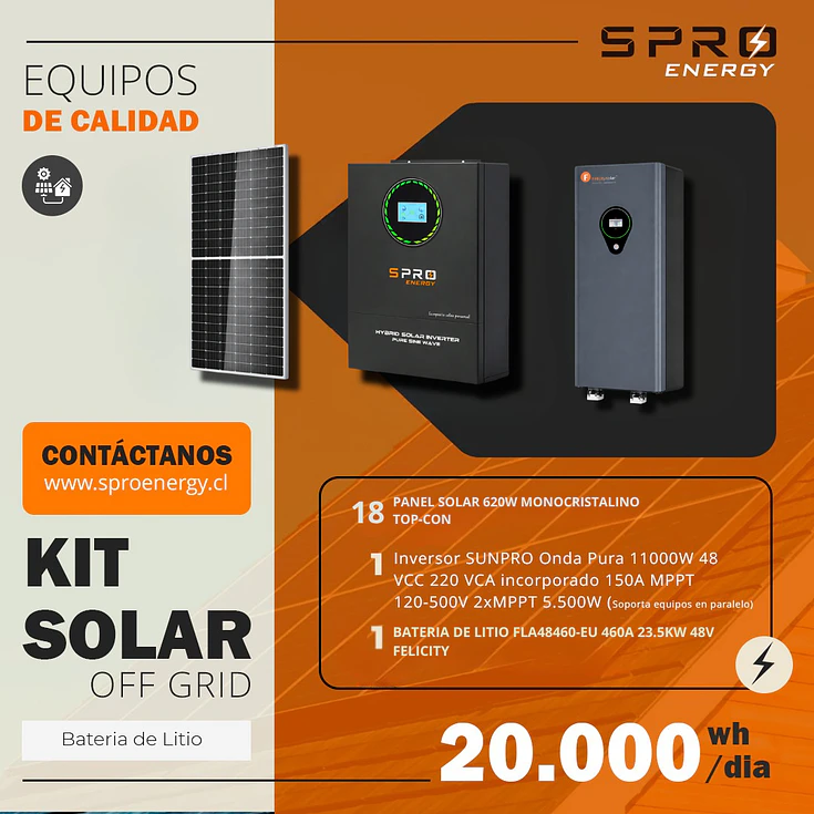 KIT DE ENERGIA SOLAR 20.000WH/DIA (MPPT) LITIO 1