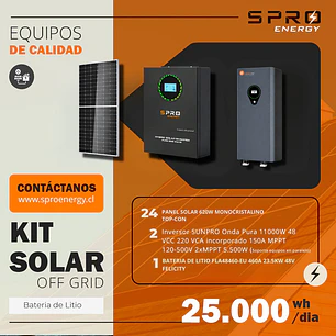 KIT DE ENERGIA SOLAR 25.000WH/DIA (MPPT) LITIO