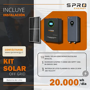 KIT DE ENERGIA SOLAR 20.000W SISTEMA FUERA DE RED (MPPT) INCLUYE INSTALACION (LITIO)