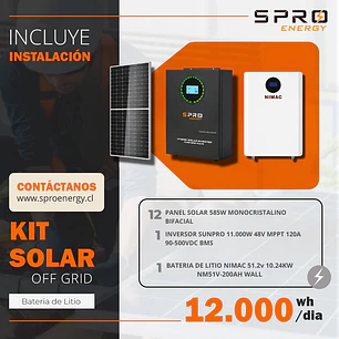KIT DE ENERGIA SOLAR 12.000W SISTEMA FUERA DE RED (MPPT) INCLUYE INSTALACION (LITIO)