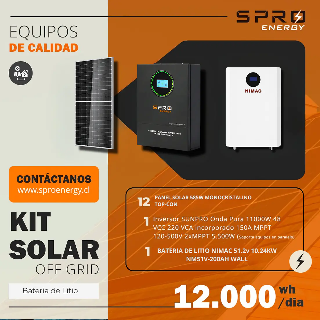 KIT DE ENERGIA SOLAR 12.000WH/DIA (MPPT) LITIO 1