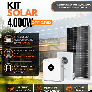 KIT DE ENERGIA SOLAR 4.000W SISTEMA FUERA DE RED (MPPT) INCLUYE INSTALACION (LITIO)