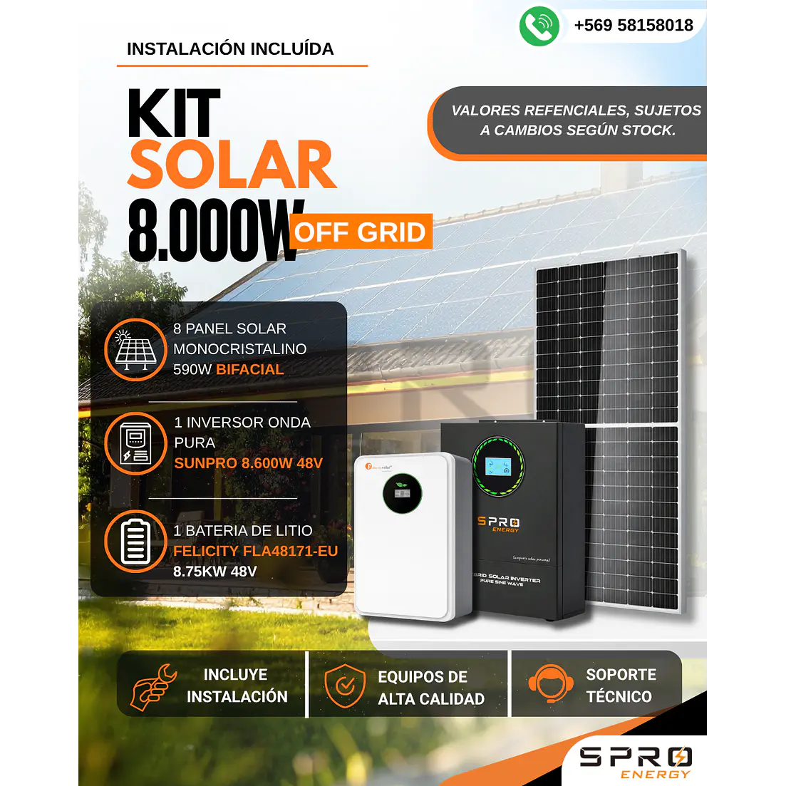 KIT DE ENERGIA SOLAR 8.000W SISTEMA FUERA DE RED (MPPT) INCLUYE INSTALACION (LITIO) 1
