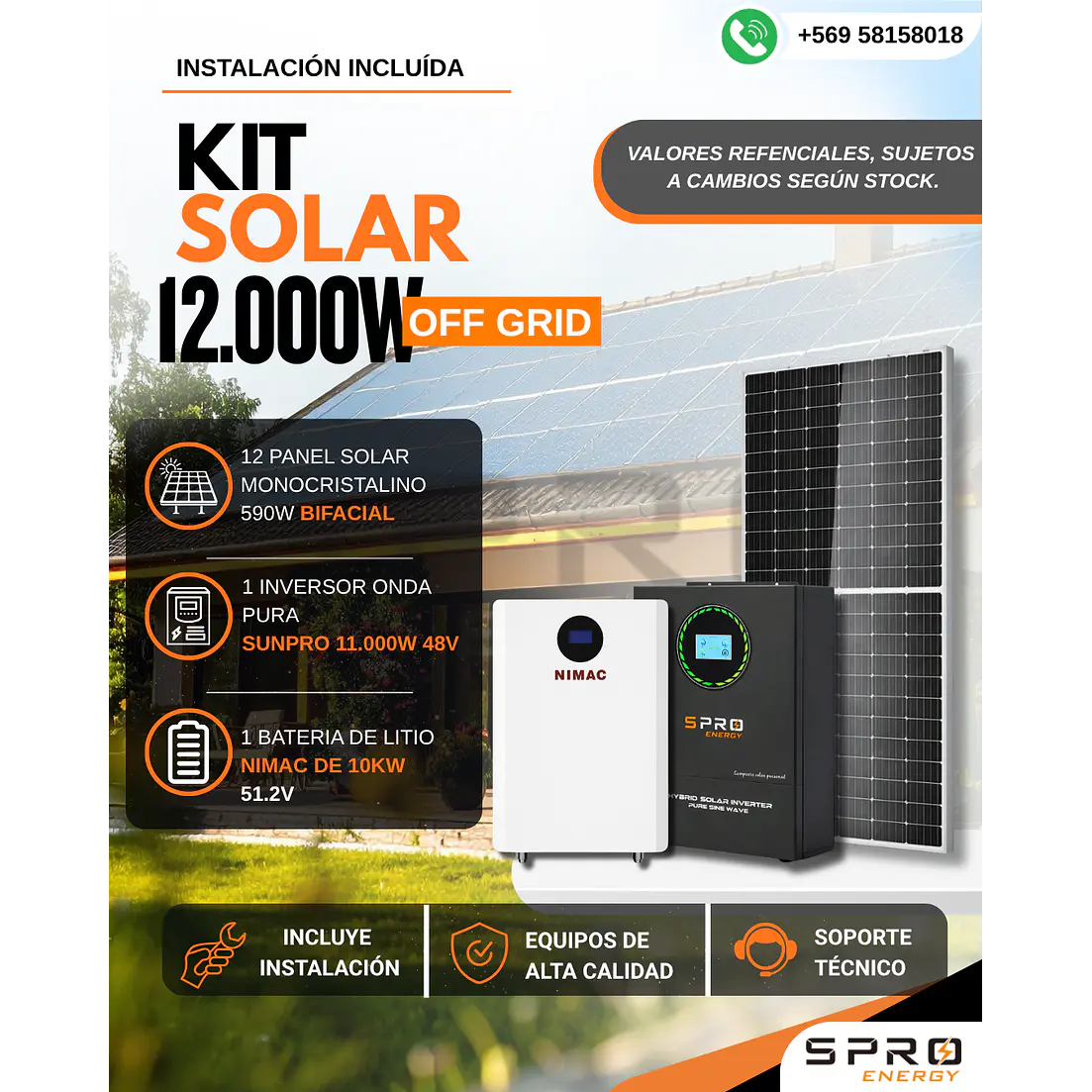 KIT DE ENERGIA SOLAR 12.000W SISTEMA FUERA DE RED (MPPT) INCLUYE INSTALACION (LITIO) 1