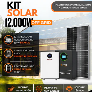 KIT DE ENERGIA SOLAR 12.000W SISTEMA FUERA DE RED (MPPT) INCLUYE INSTALACION (LITIO)