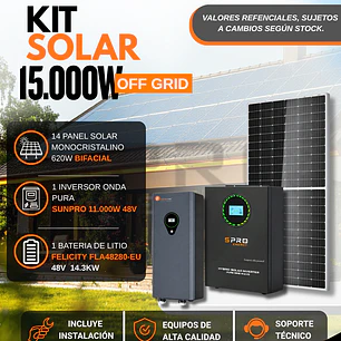 KIT DE ENERGIA SOLAR 15.000W SISTEMA FUERA DE RED (MPPT) INCLUYE INSTALACION (LITIO)