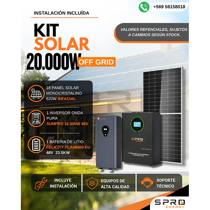 KIT DE ENERGIA SOLAR 20.000W SISTEMA FUERA DE RED (MPPT) INCLUYE INSTALACION (LITIO) 1