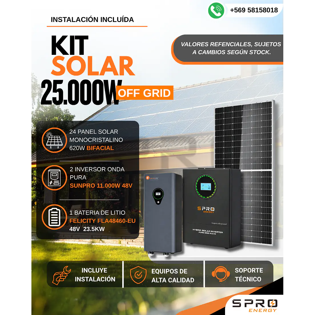 KIT DE ENERGIA SOLAR 25.000W SISTEMA FUERA DE RED (MPPT) INCLUYE INSTALACION (LITIO) 1