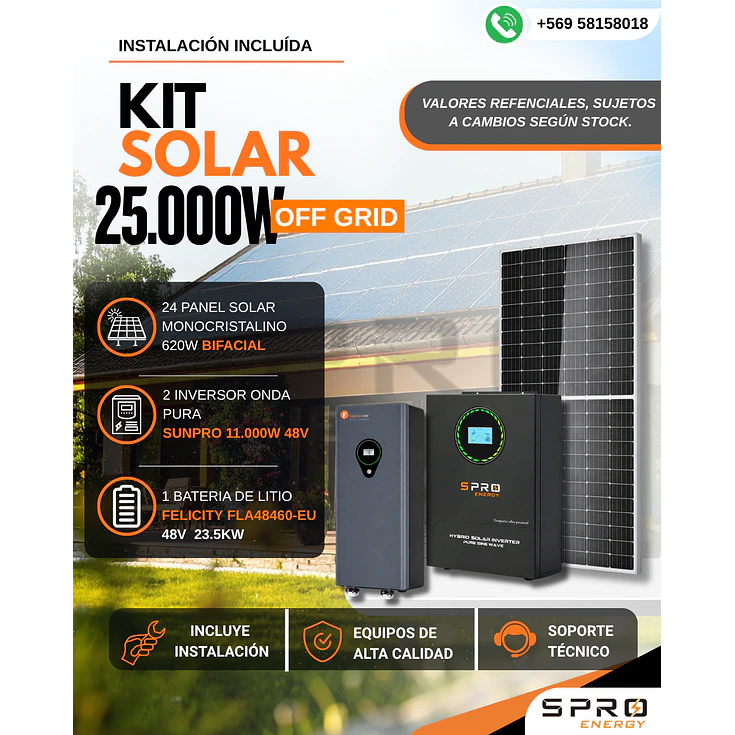 KIT DE ENERGIA SOLAR 25.000W SISTEMA FUERA DE RED (MPPT) INCLUYE INSTALACION (LITIO) 1