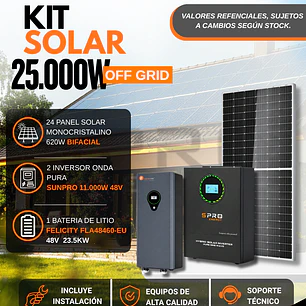 KIT DE ENERGIA SOLAR 25.000W SISTEMA FUERA DE RED (MPPT) INCLUYE INSTALACION (LITIO)