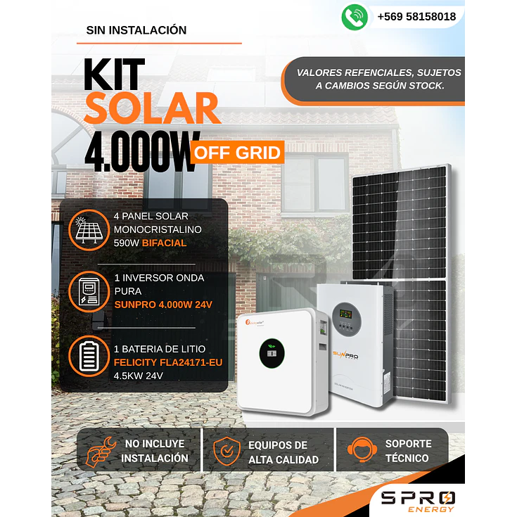 KIT DE ENERGIA SOLAR 4.000WH/DIA (MPPT) LITIO 1