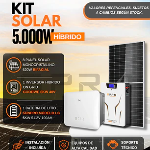 KIT DE ENERGIA SOLAR ONGRID HIBRIDO 5kW CON BATERIA 5kW