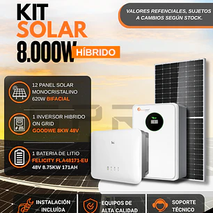 KIT DE ENERGIA SOLAR ONGRID HIBRIDO 8kW CON BATERIA 8.75kW