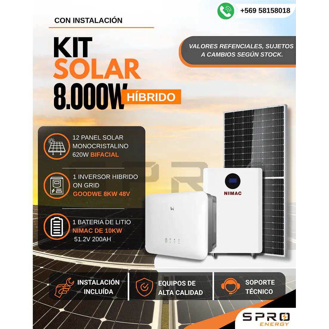 KIT DE ENERGIA SOLAR ONGRID HIBRIDO 8kW CON BATERIA 10kW 1