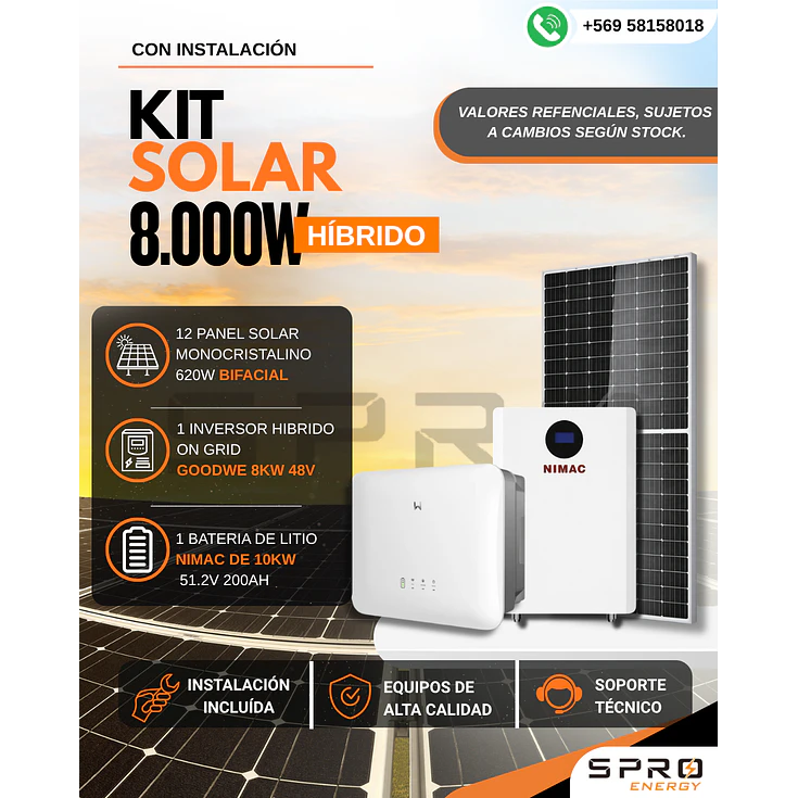 KIT DE ENERGIA SOLAR ONGRID HIBRIDO 8kW CON BATERIA 10kW 1
