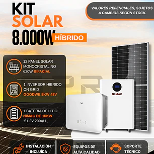 KIT DE ENERGIA SOLAR ONGRID HIBRIDO 8kW CON BATERIA 10kW