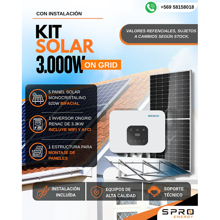 KIT DE ENERGIA SOLAR ON GRID 3KWP - INCLUYE INSTALACION 1