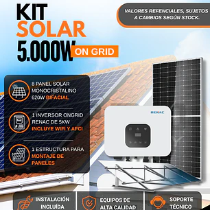 KIT DE ENERGIA SOLAR ON GRID 5KWP - INCLUYE INSTALACION