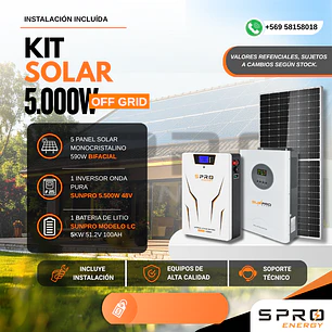 KIT DE ENERGIA SOLAR 5.000W SISTEMA FUERA DE RED (MPPT) INCLUYE INSTALACION (LITIO)