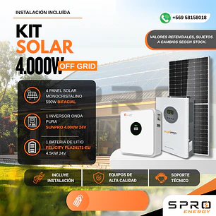 KIT DE ENERGIA SOLAR 4.000W SISTEMA FUERA DE RED (MPPT) INCLUYE INSTALACION (LITIO)
