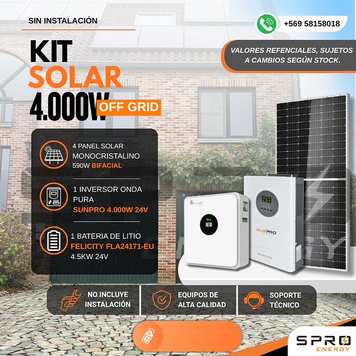 KIT DE ENERGIA SOLAR 4.000WH/DIA (MPPT) LITIO 1