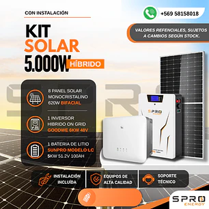 KIT DE ENERGIA SOLAR ONGRID HIBRIDO 5kW CON BATERIA 5kW