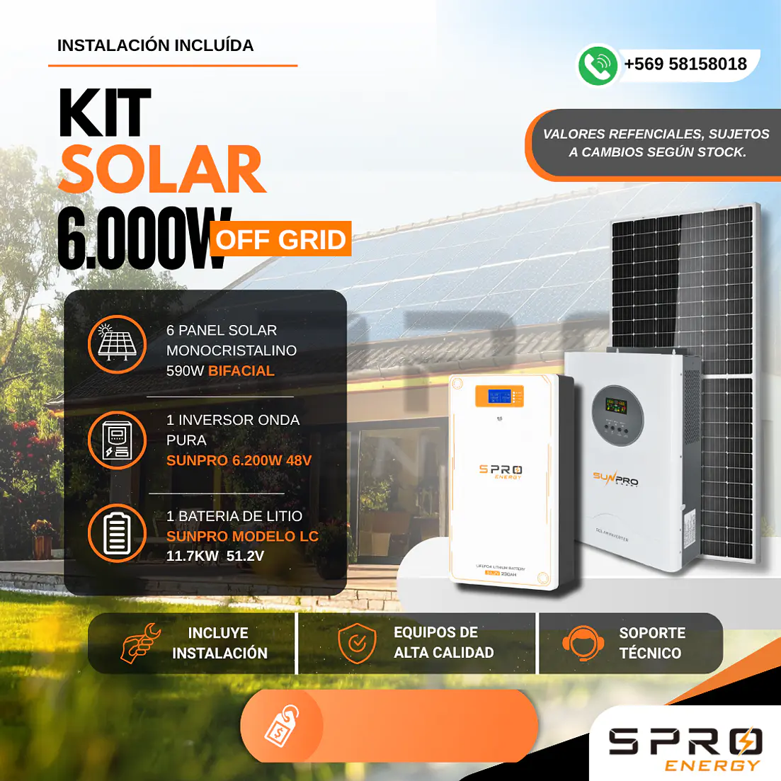 KIT DE ENERGIA SOLAR 6.000W SISTEMA FUERA DE RED (MPPT) INCLUYE INSTALACION (LITIO) 1