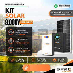 KIT DE ENERGIA SOLAR 8.000W SISTEMA FUERA DE RED (MPPT) INCLUYE INSTALACION (LITIO)