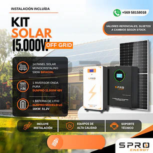 KIT DE ENERGIA SOLAR 15.000W SISTEMA FUERA DE RED (MPPT) INCLUYE INSTALACION (LITIO)