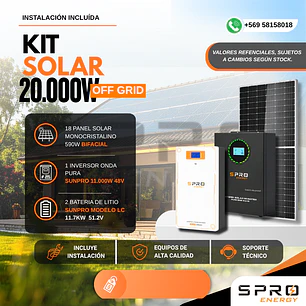 KIT DE ENERGIA SOLAR 20.000W SISTEMA FUERA DE RED (MPPT) INCLUYE INSTALACION (LITIO)