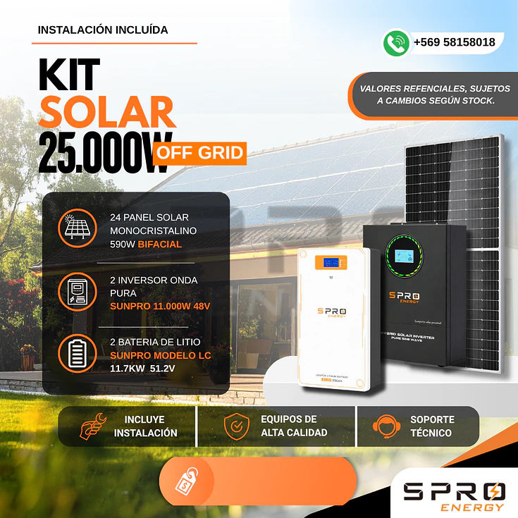 KIT DE ENERGIA SOLAR 25.000W SISTEMA FUERA DE RED (MPPT) INCLUYE INSTALACION (LITIO) 1
