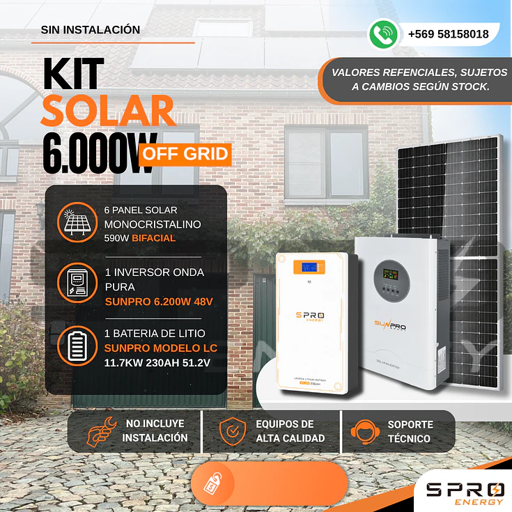 KIT DE ENERGIA SOLAR 6.000WH/DIA (MPPT) LITIO 1