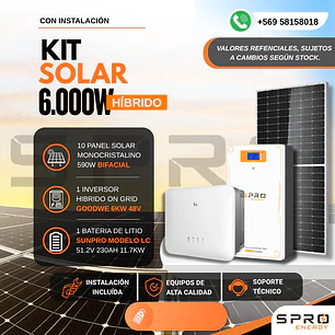 KIT DE ENERGIA SOLAR ONGRID HIBRIDO 6kW CON BATERIA 11.7kW