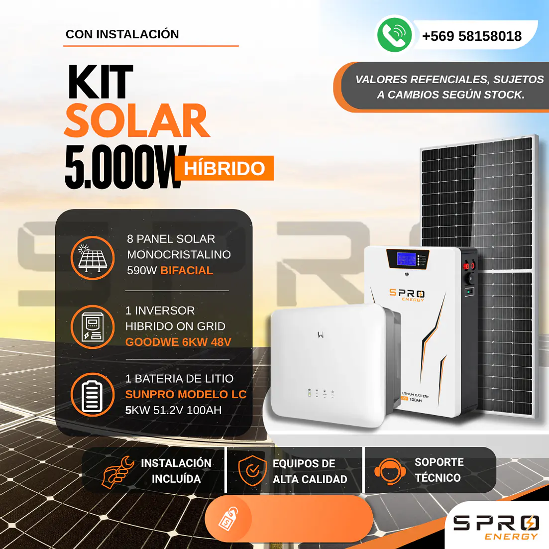 KIT DE ENERGIA SOLAR ONGRID HIBRIDO 5kW CON BATERIA 5kW 1