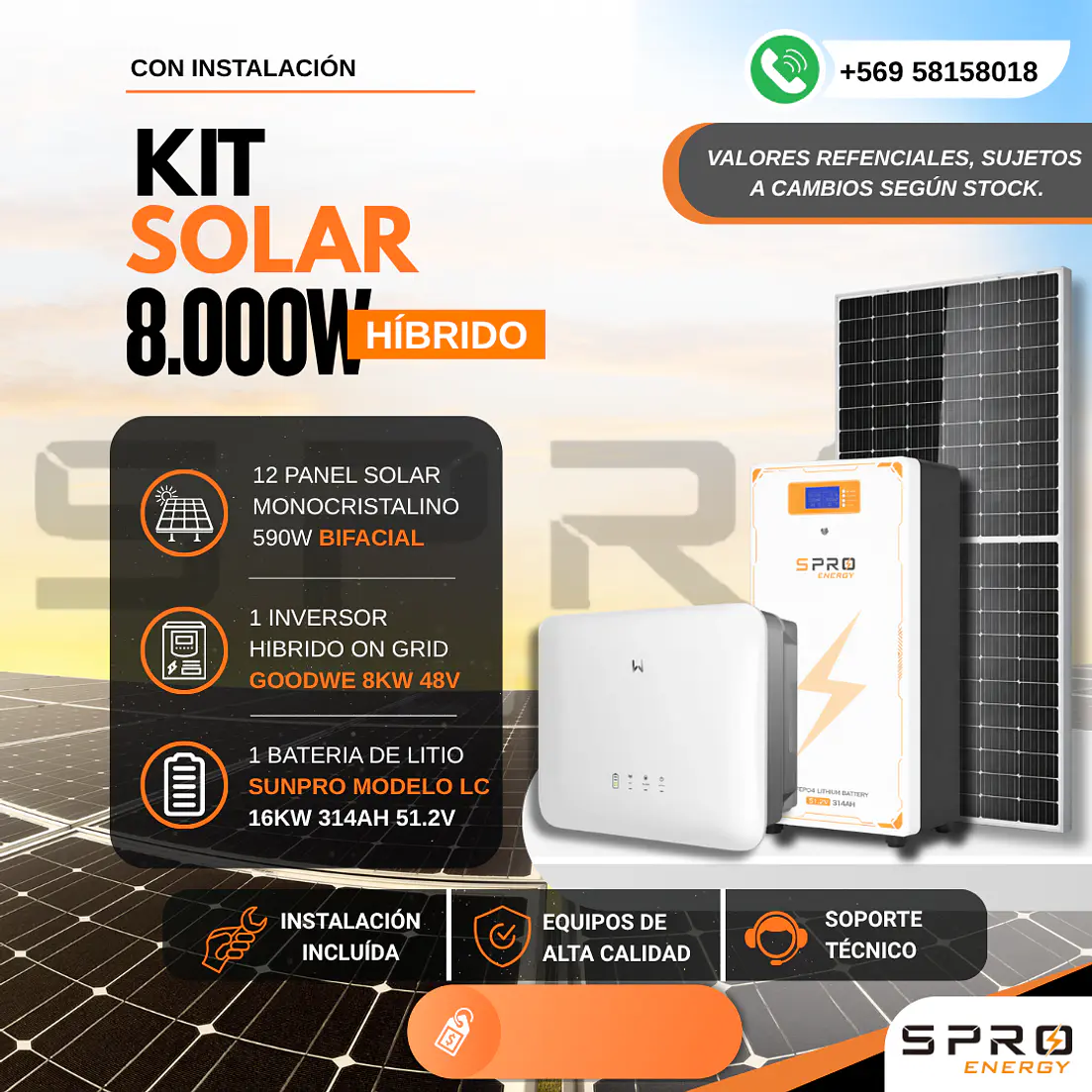 KIT DE ENERGIA SOLAR ONGRID HIBRIDO 8kW CON BATERIA 16kW 1