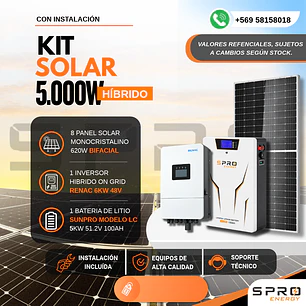 KIT DE ENERGIA SOLAR ONGRID HIBRIDO 5kW CON BATERIA 5kW