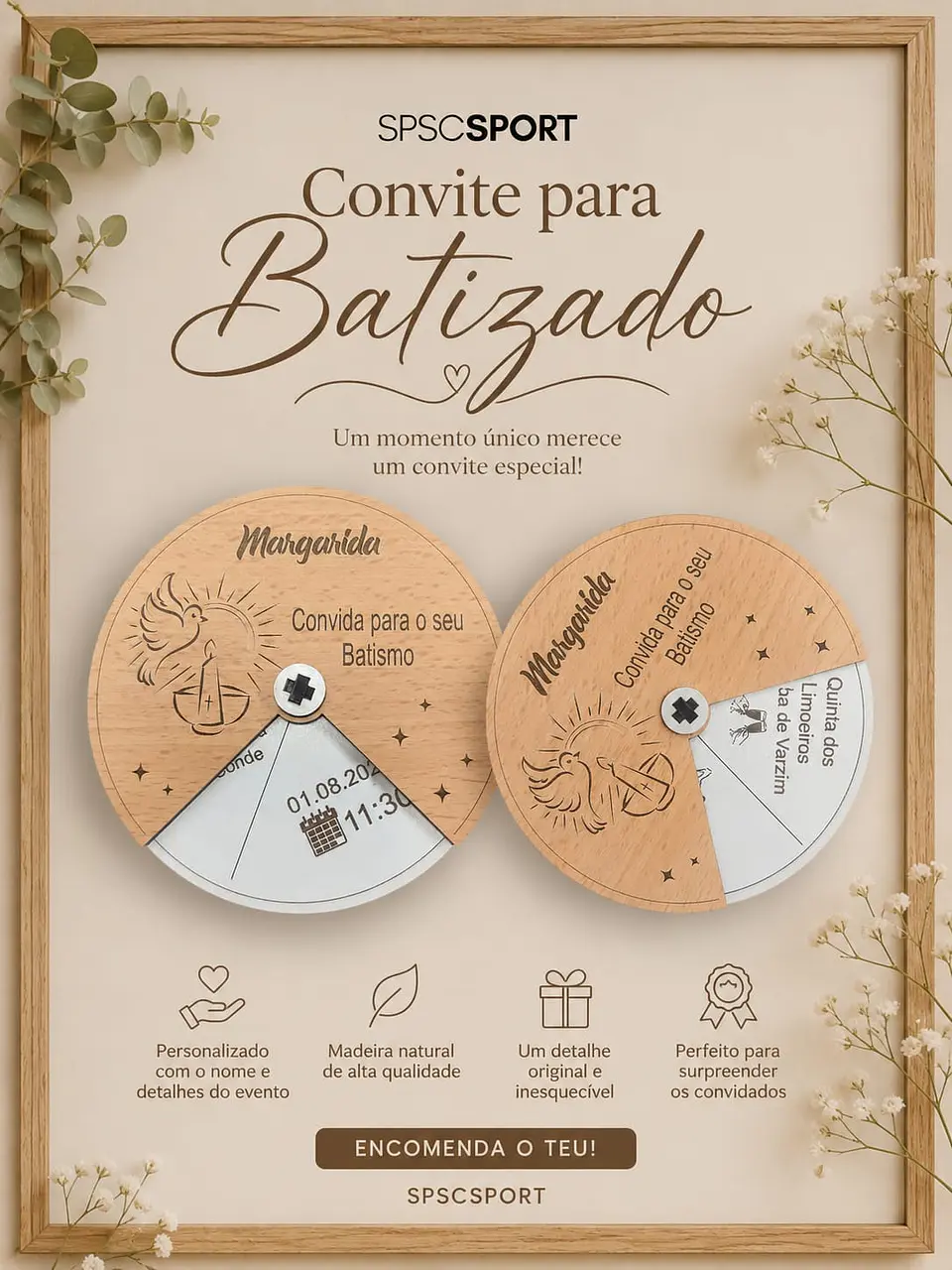 CONVITE PARA BATIZADO REDONDO MDF 1