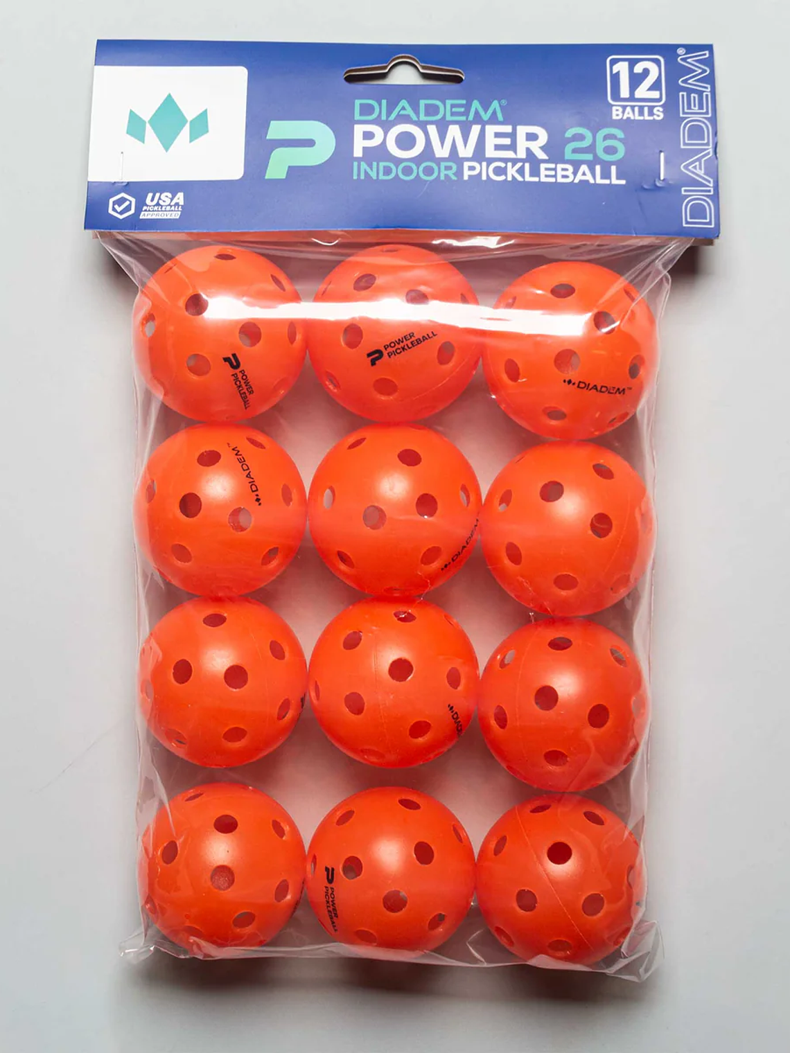 Bola Pickleball Diadem Premier Power Pickleball Indoor (Laranja,Pack 12un) 1