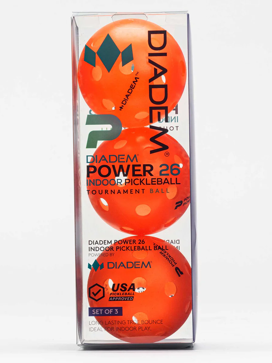Bola Pickleball Diadem Premier Power Pickleball Indoor (Laranja,Pack 3un) 1