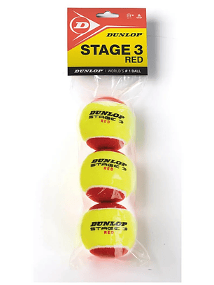 Bola Ténis Dunlop Stage 3 (Vermelho,Bolsa 3un)