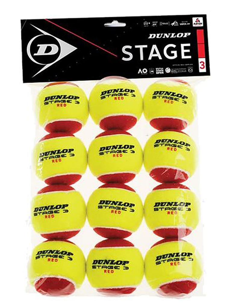 Bola Ténis Dunlop Stage 3 (Vermelho,Bolsa 12un) 1