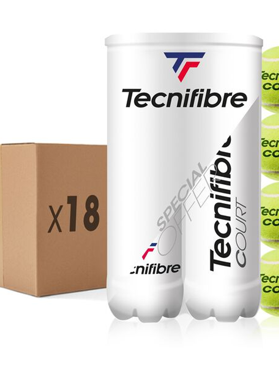 Bola de Ténis Tecnifibre COURT : CARTON DE 18 BIPACKS DE TUBES DE 4 BALLES DE TENNIS 1