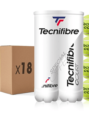 Bola de Ténis Tecnifibre COURT : CARTON DE 18 BIPACKS DE TUBES DE 4 BALLES DE TENNIS
