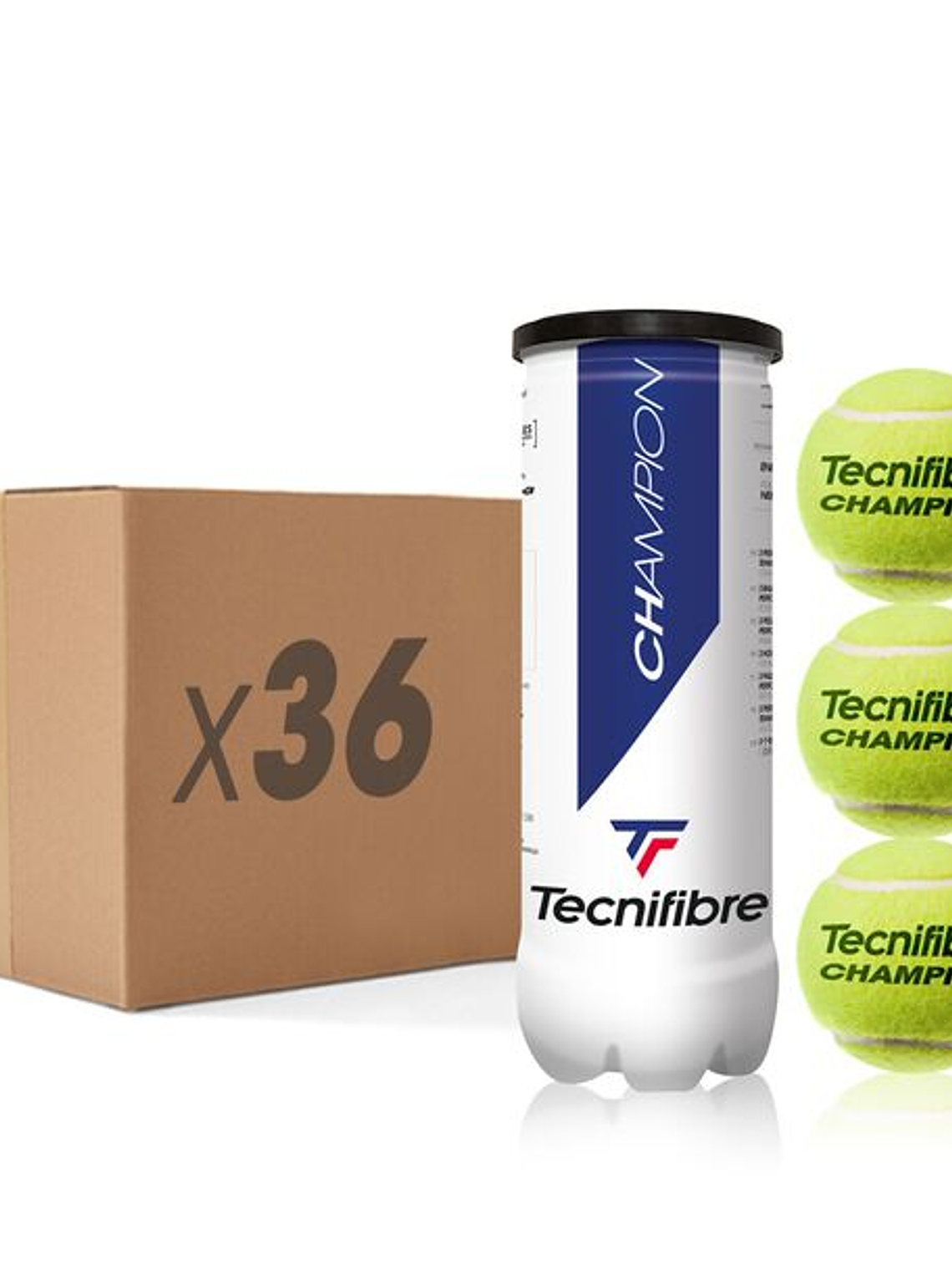 Bola de Ténis Tecnifibre CHAMPION : CARTON DE 36 TUBES DE 3 BALLES DE TENNIS 1