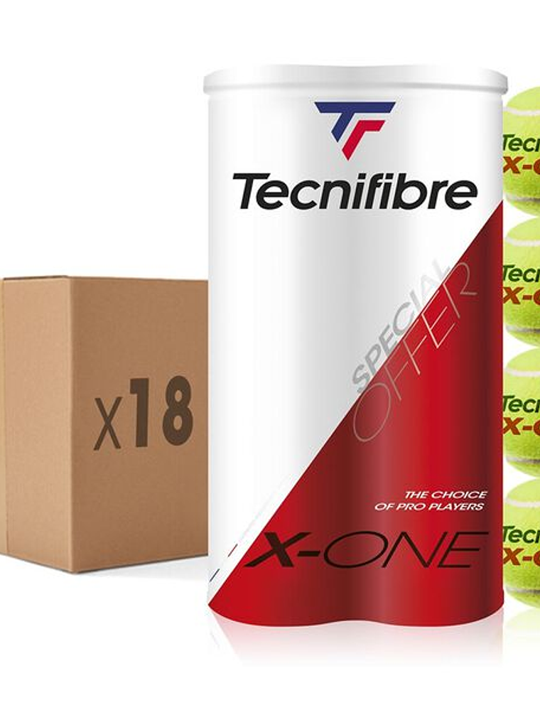 Bola de Ténis Tecnifibre X-ONE : CARTON DE 18 BIPACKS DE TUBES DE 4 BALLES DE TENNIS 1