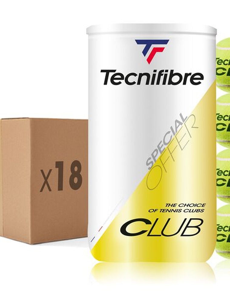 Bola Ténis Tecnifibre CLUB : CARTON DE 18 BIPACKS DE TUBES DE 4 BALLES DE TENNIS 1