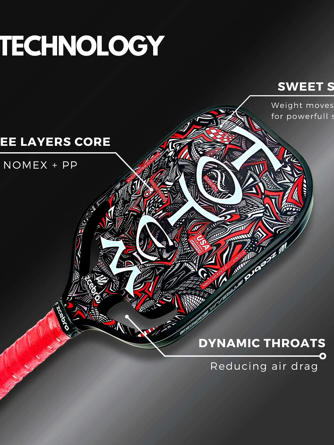 Raquete de Pickleball Zcebra Totem Stream Series Original 6