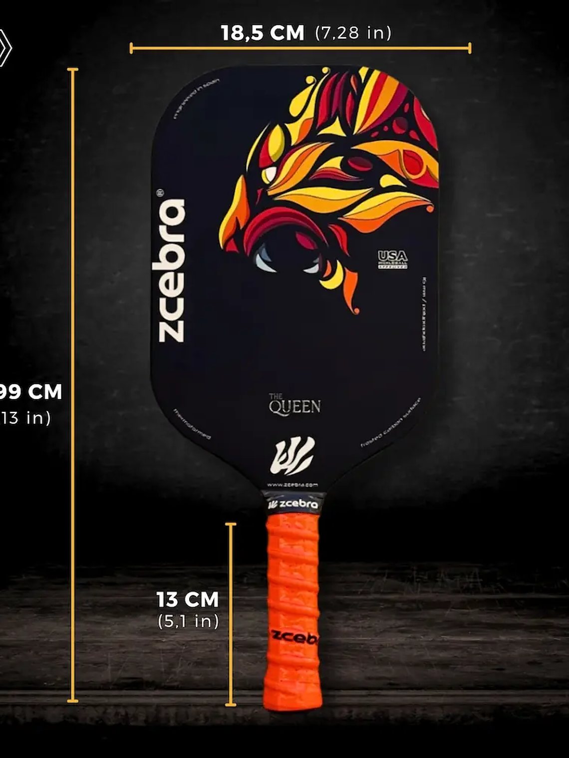 Raquete de Pickleball Zcebra Black/orange THE QUEEN Edgeless 5